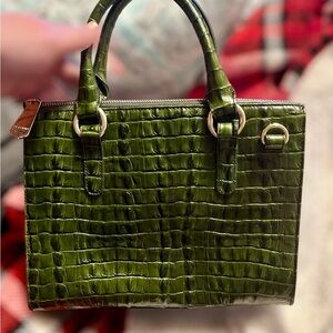 Brahmin La Scala Satchel in Racing Green | Croc Embossed Leather